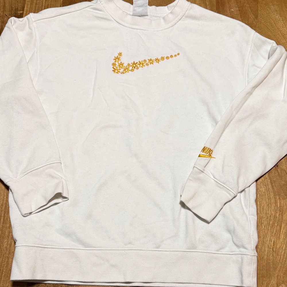 Nike Cream Sweatshirt with Gold Floral Swoosh